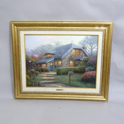 2829 - Thomas Kincaid, pair of framed coloured prints, and oleograph, cottage studies (3)