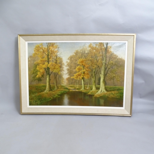 2834 - David Mead, oil on canvas, autumn colours, 1974, signed with Stacy-Marks label verso, 61cm x 92cm, f... 