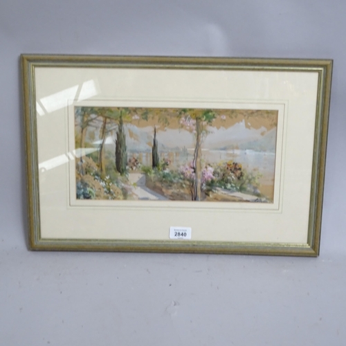 2840 - Giovanni, watercolour, Mediterranean coastal view, 34cm x 51cm overall, framed