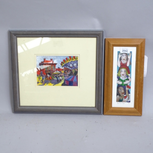 2842 - D J Calvert, watercolour, The Fair at Makkum, image 12cm x 16cm, framed, and Lynn Hodnett, oil on pa... 