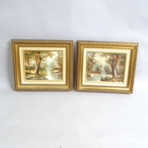 2848 - Cafier, pair of oils on canvas, woodland scenes, 33cm x 38cm, gilt-framed