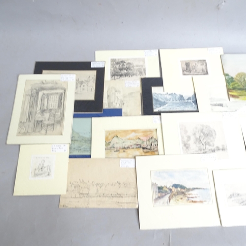 2854 - A collection of 19th and 20th century sketches, drawings, watercolours etc, different artists, inclu... 