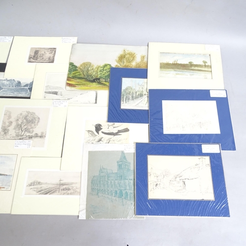 2854 - A collection of 19th and 20th century sketches, drawings, watercolours etc, different artists, inclu... 