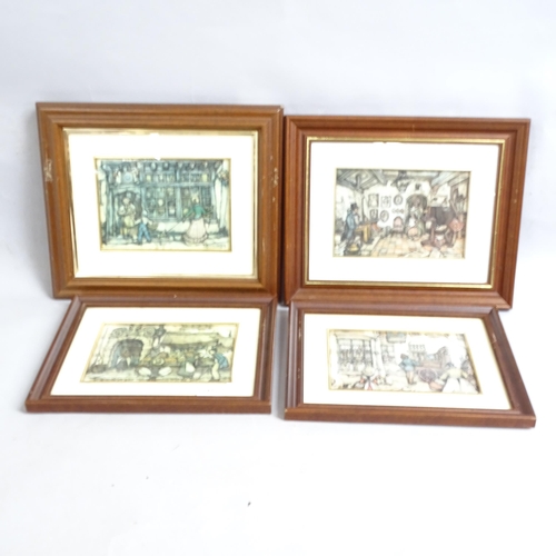 2857 - A group of 4 x 3-D decoupage pictures, various scenes including wurlitzer, fruit stall etc, all fram... 