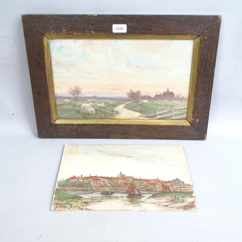 2858 - Dewey Bates, 2 watercolours, Rye scenes, 27cm x 37cm, 1 framed