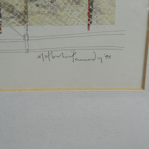 2865 - Mat Barber Kennedy, mixed media collage, Funeral Parking Only, signed and dated '95, 28cm x 53cm, fr... 