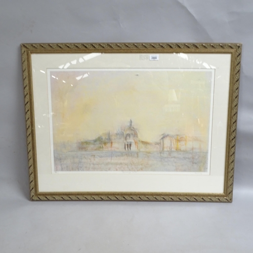 2866 - A limited edition coloured print, approaching Venice, 13/50, indistinctly pencil signed to the mount... 