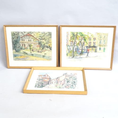 2870 - J E Letchford, group of 3 watercolours, including Chelsea Embankment, framed, and a folio of waterco... 