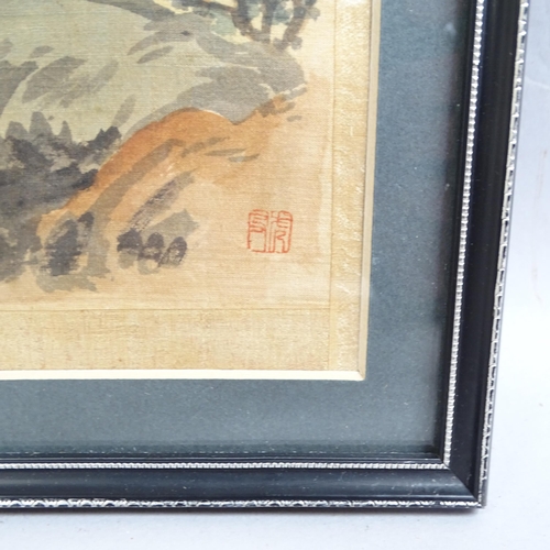 2892 - A pair of Chinese School watercolour on silk, 1 with fish, another with horses, signed with stamps, ... 