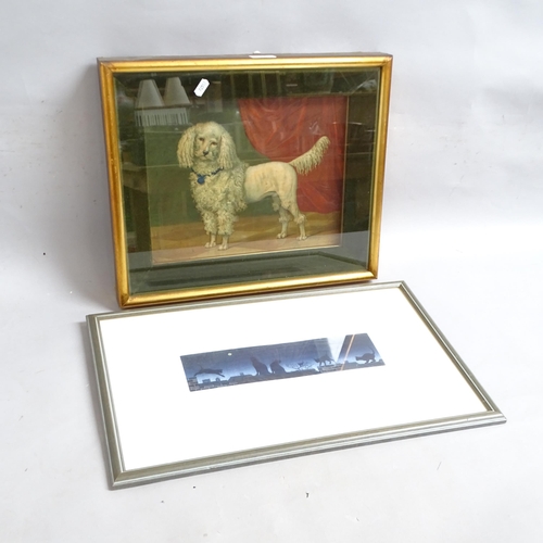 2894 - Watercolour and card relief study of a Poodle, framed, Pamela Hughes, linocut 