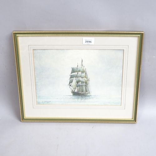 2896 - H C Arrowsmith, watercolour, tall ship, signed and dated 1987, 20cm x 30cm, framed