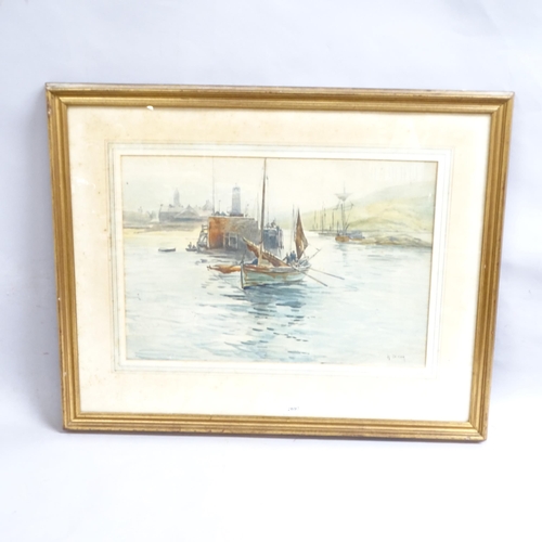 2897 - H Dixon, watercolour, fishing boats in a harbour, signed, 60cm x 76cm overall, framed