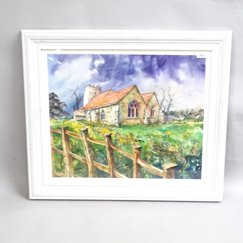 2901 - Martin Bradshaw, watercolour, Sussex church, 60cm x 70cm overall, framed