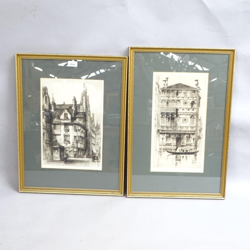 2904 - R L Browning, pair of watercolours, landscape views, pair of Continental etchings, building studies,... 