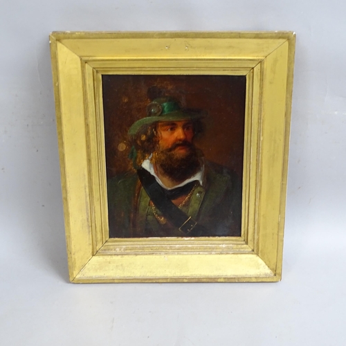 2906 - L Coblitz, 19th century oil on board, portrait study of a bearded man, panel size 26cm x 21cm, gilt-... 