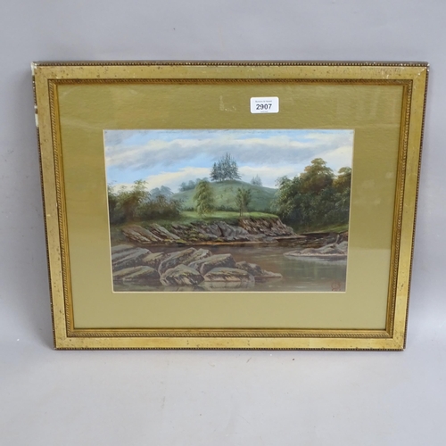 2907 - English School, landscape view, oil on board, signed with monogram, 25cm x 34cm, framed and glazed