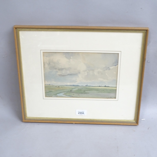 2908 - J Walters, watercolour, landscape, and another, storm-swept landscape, by a different hand, both fra... 