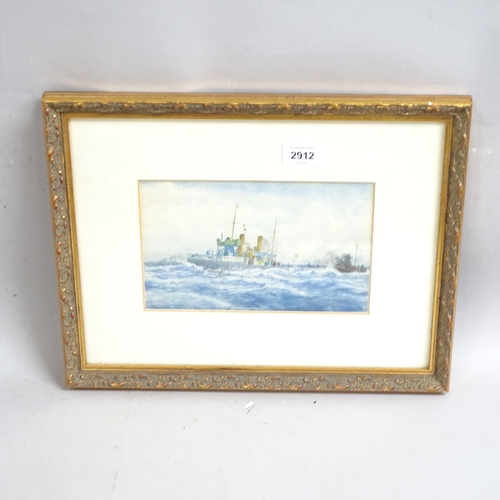 2912 - Arthur Heslop (1870 - 1954), watercolour, steamships, 13cm x 22cm, framed