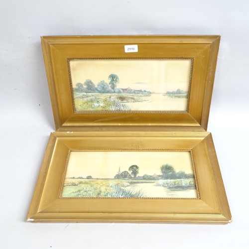 2916 - Frederick G Fraser, pair of watercolours, river scenes, 18cm x 37cm, framed