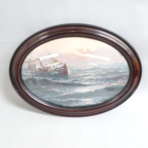 2917 - A pair of stained wood oval frames, with convex glass panels, glass size approx 46cm x 32cm