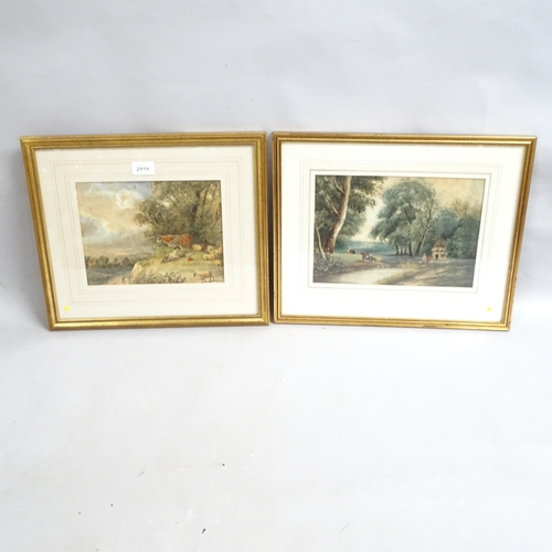 2918 - Peter la Cave, rural landscape, watercolour, unsigned, 19cm x 25cm, and a similar rural scene, water... 