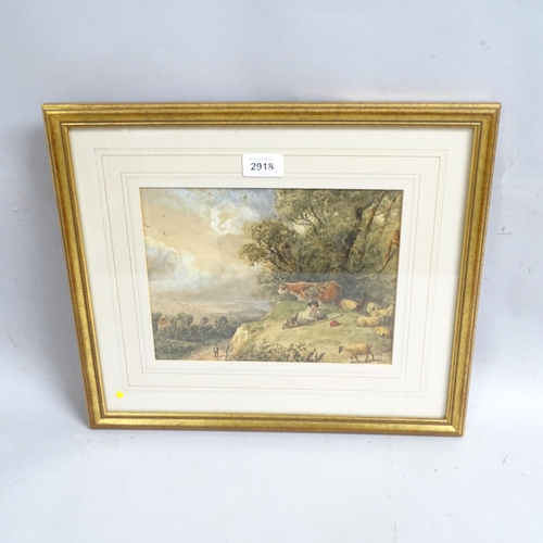 2918 - Peter la Cave, rural landscape, watercolour, unsigned, 19cm x 25cm, and a similar rural scene, water... 