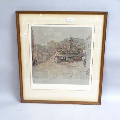 2928 - Cecil Aldin (1870 - 1935), the yarn market at Dunster, lithograph, signed in pencil lower left, 39cm... 