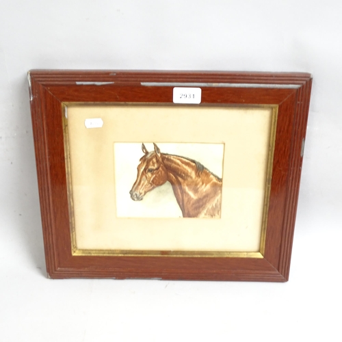 2931 - S Green, watercolour, head and neck study of a racehorse, image size 12cm x 16cm, signed lower right... 