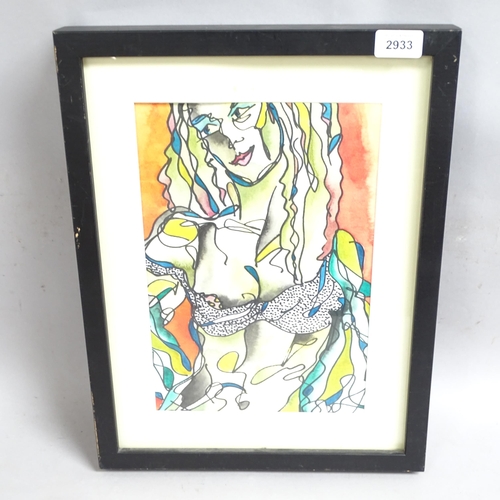 2933 - Gail Miller, mixed media ink/watercolour on paper, abstract nude, 31cm x 21cm, framed