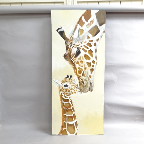 2950 - Clive Fredriksson, oil on canvas, study of giraffes, 59cm x 140cm, unframed