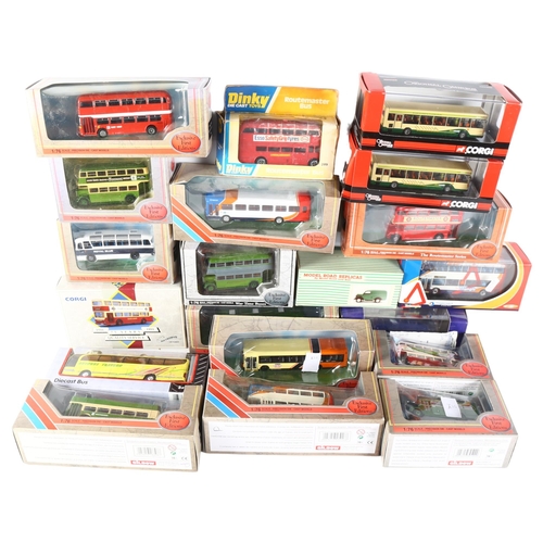 52 - A boxful of various diecast vehicles, mostly bus-related in nature, including Mini Corgi, The Origin... 