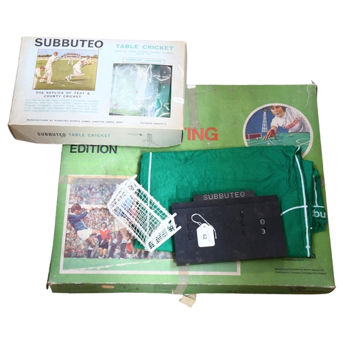 62 - Subbuteo table soccer, flood lighting edition, and a Subbuteo table cricket game