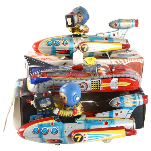 79 - An ME777 Universe Televiboat tinplate battery operated rocket ship, in original box, a second batter... 