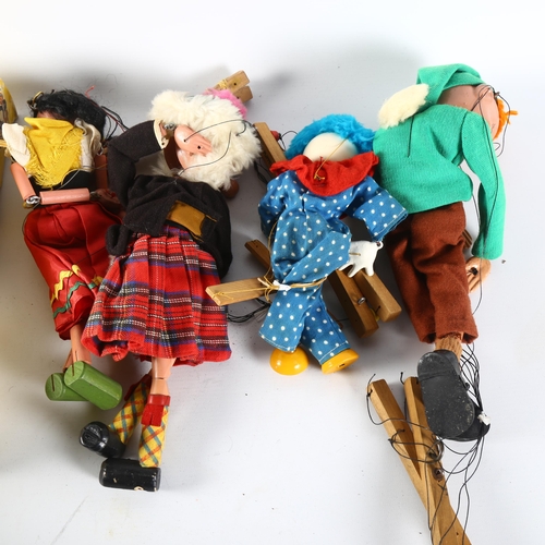 80 - PELHAM PUPPETS - a group of 4 Pelham Puppets, including gypsy girl, a blue-haired clown, a Scotsman ... 