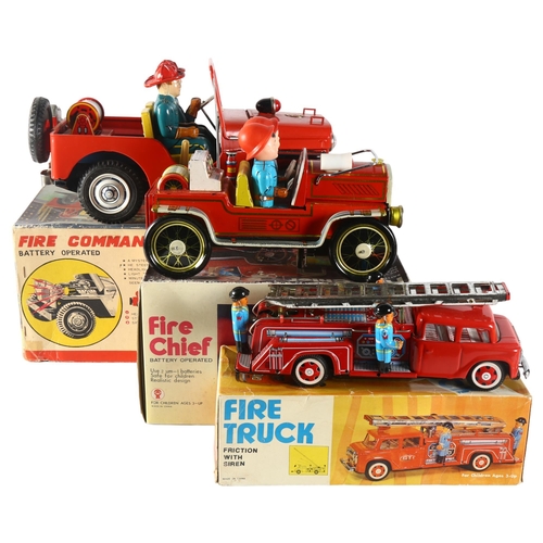 91 - A Vintage battery operated tinplate Fire Command jeep, with lights and siren, in original box, possi... 