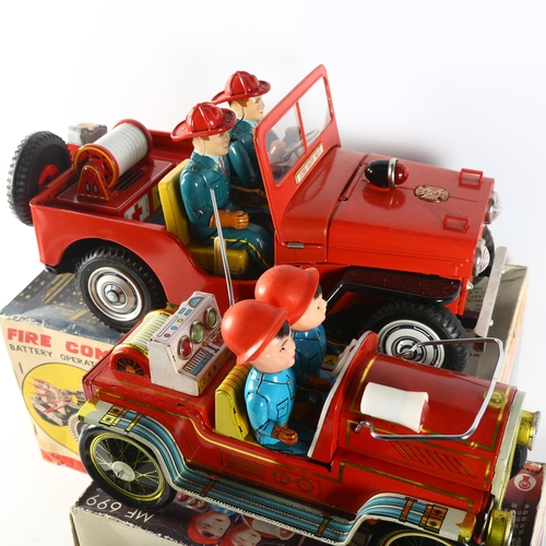 91 - A Vintage battery operated tinplate Fire Command jeep, with lights and siren, in original box, possi... 