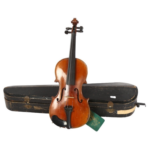 522 - A Maidstone School Orchestra Association, London violin, in hardshell case, there are labels to the ... 