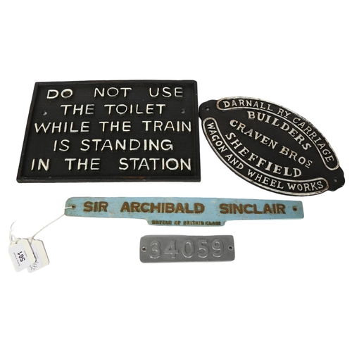 561 - A group of modern railway-related signs, including a cast-iron sign with narrative 