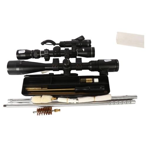 575 - 2 similar gun scopes, including Armed Forces laser sight module, largest length 38cm, and various cl... 