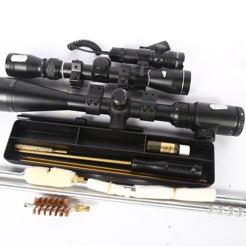 575 - 2 similar gun scopes, including Armed Forces laser sight module, largest length 38cm, and various cl... 