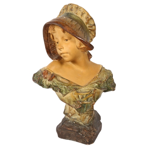 585 - Vintage Continental painted plaster bust of a girl, height 41cm