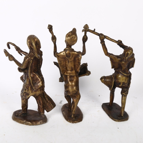 601 - A group of 3 patinated bronze African musicians, tallest 23cm overall