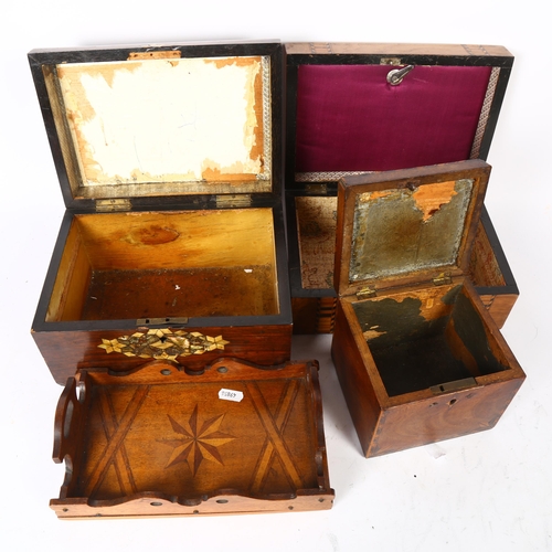 615 - A Victorian mahogany box, with inlaid mother-of-pearl abalone decoration, 25cm across, a walnut box ... 