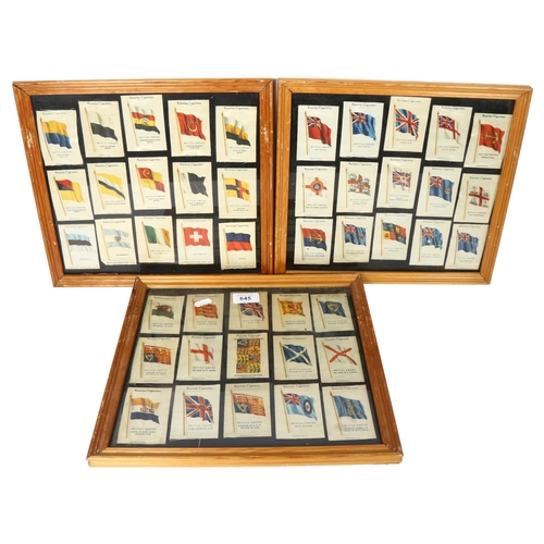 645 - 3 frames of Kensitas silk flag cigarette cards