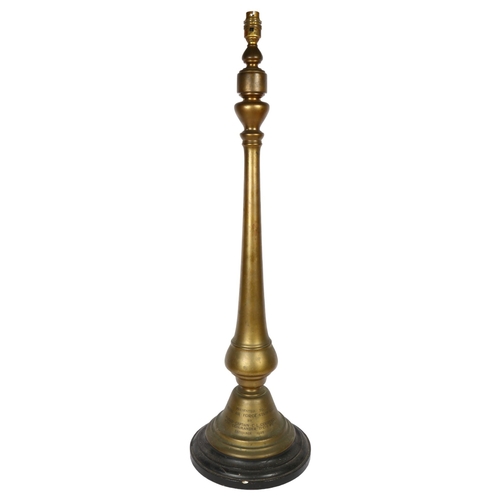 652 - A large brass table lamp, inscribed 