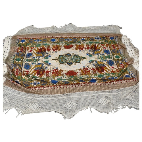 659 - An Indian machine embroidered hammock, with design of elephants and riders, length 240cm