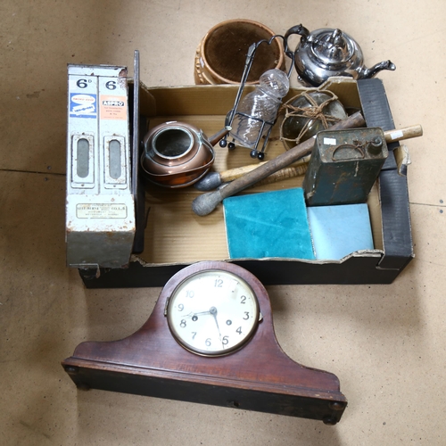 679 - Vintage vending machine, clock, teapot, fishing float etc