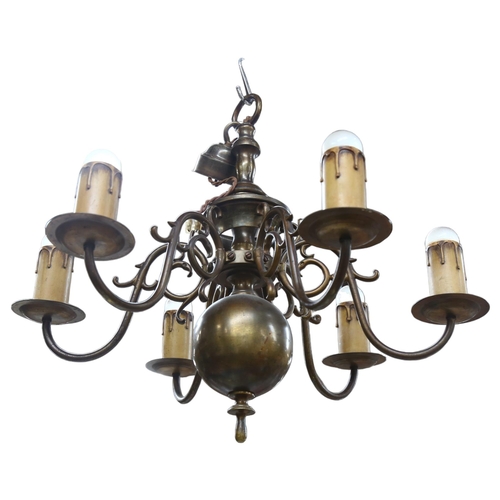 688 - A Dutch style 6-branch brass chandelier