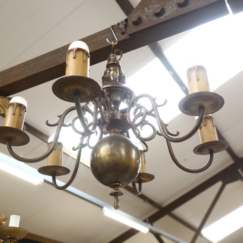 688 - A Dutch style 6-branch brass chandelier