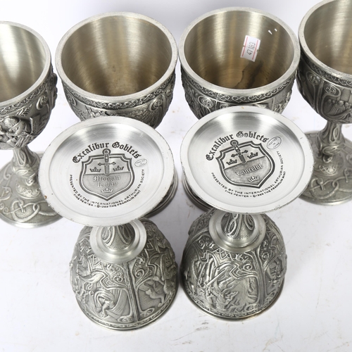 696 - A set of 6 embossed pewter Excalibur goblets, by Franklin Mint, height 16cm